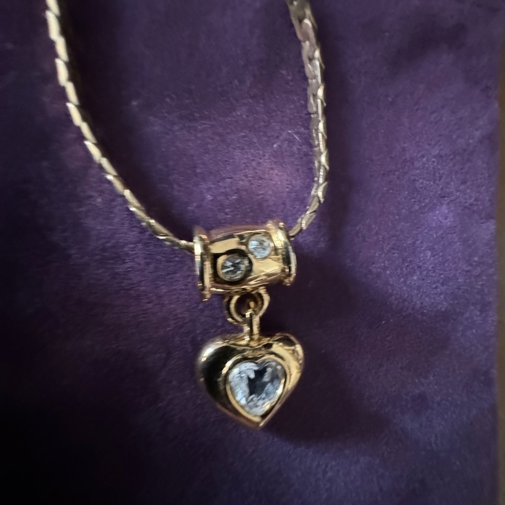 LR Heart Pendant Necklace Gold Tone &‎ Crystal Stones